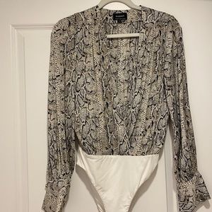 Bardot snake print bodysuit